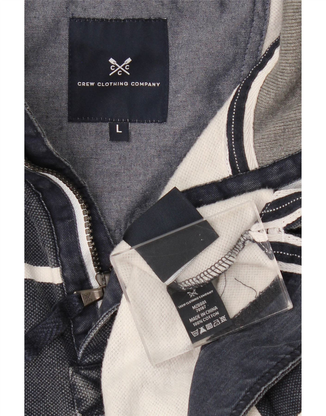 CREW CLOTHING Felpa da uomo con collo con zip, maglione grande a righe blu navy