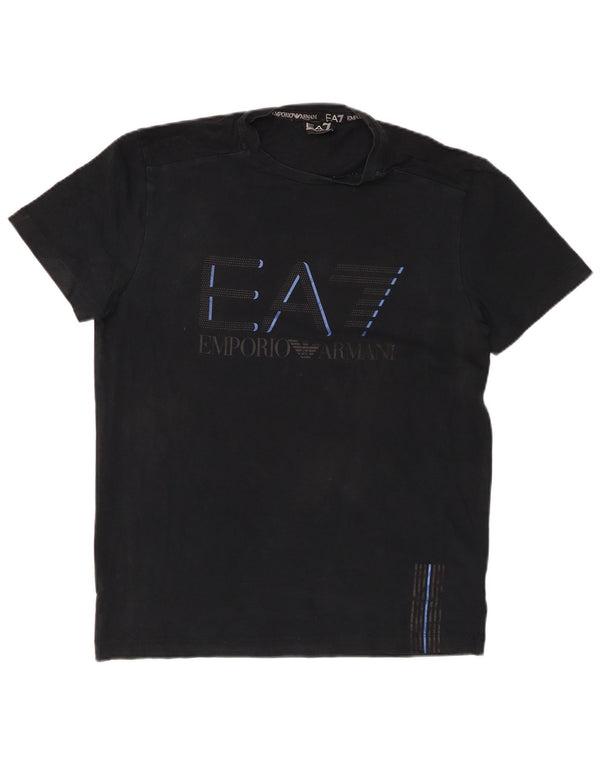 EMPORIO ARMANI Mens Graphic T-Shirt Top Medium Black Cotton