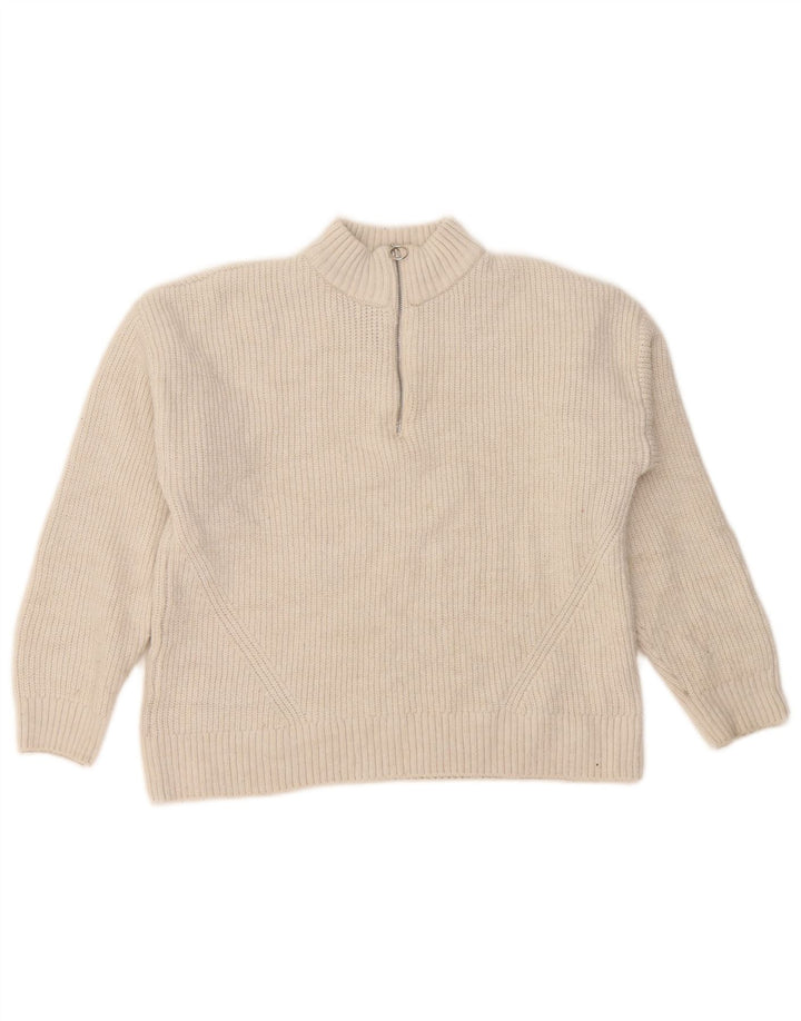 Maglione maglione con collo con zip da donna Marks & Spencer UK 14 grande bianco sporco