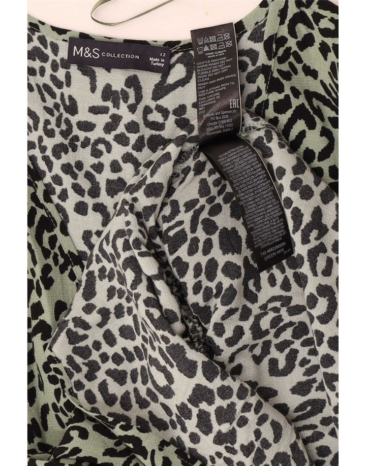 Top in camicetta da donna Marks & Spencer UK 12 verde medio stampa animalier