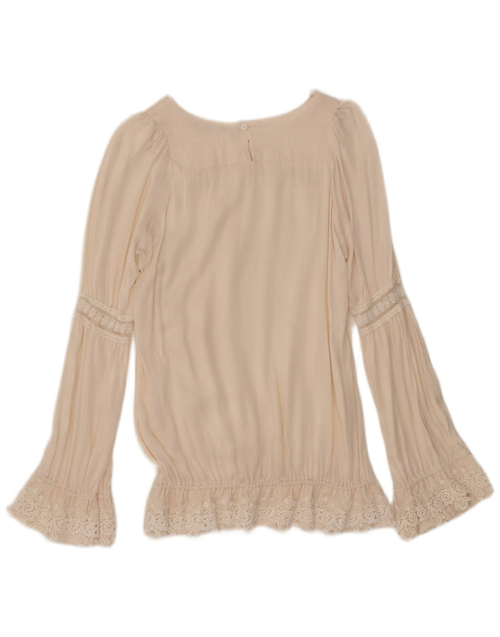 Top camicetta a maniche lunghe da donna vintage IT 40 piccolo bianco sporco