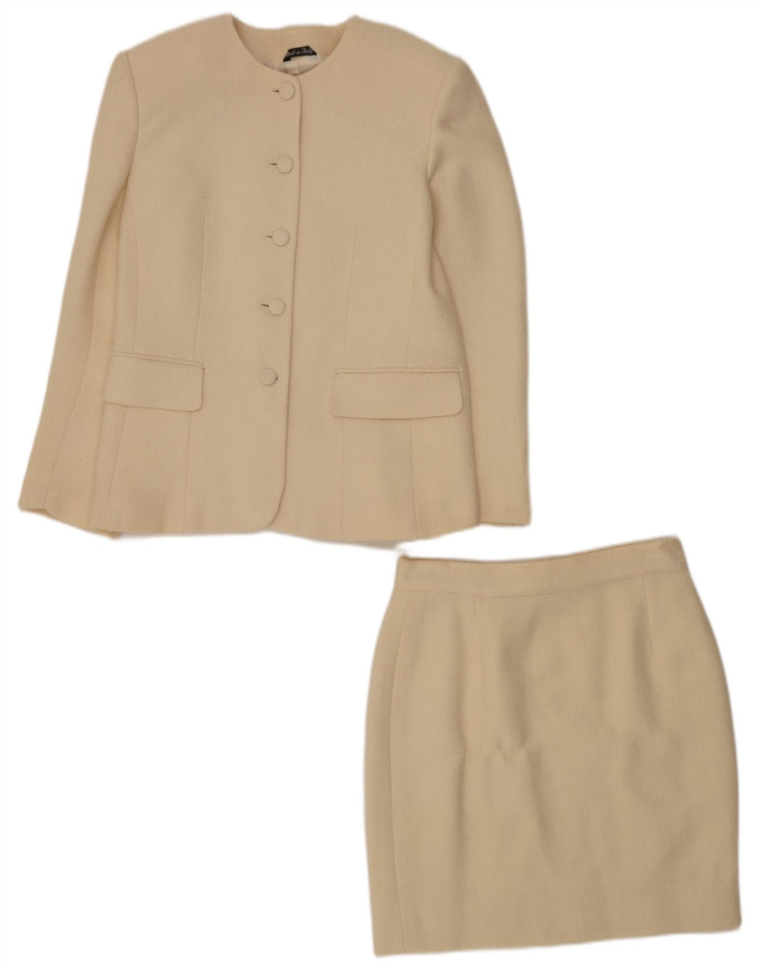 Set gonna da donna in 2 pezzi a 5 bottoni da donna di Andrea IT 46 grande W28 lana beige