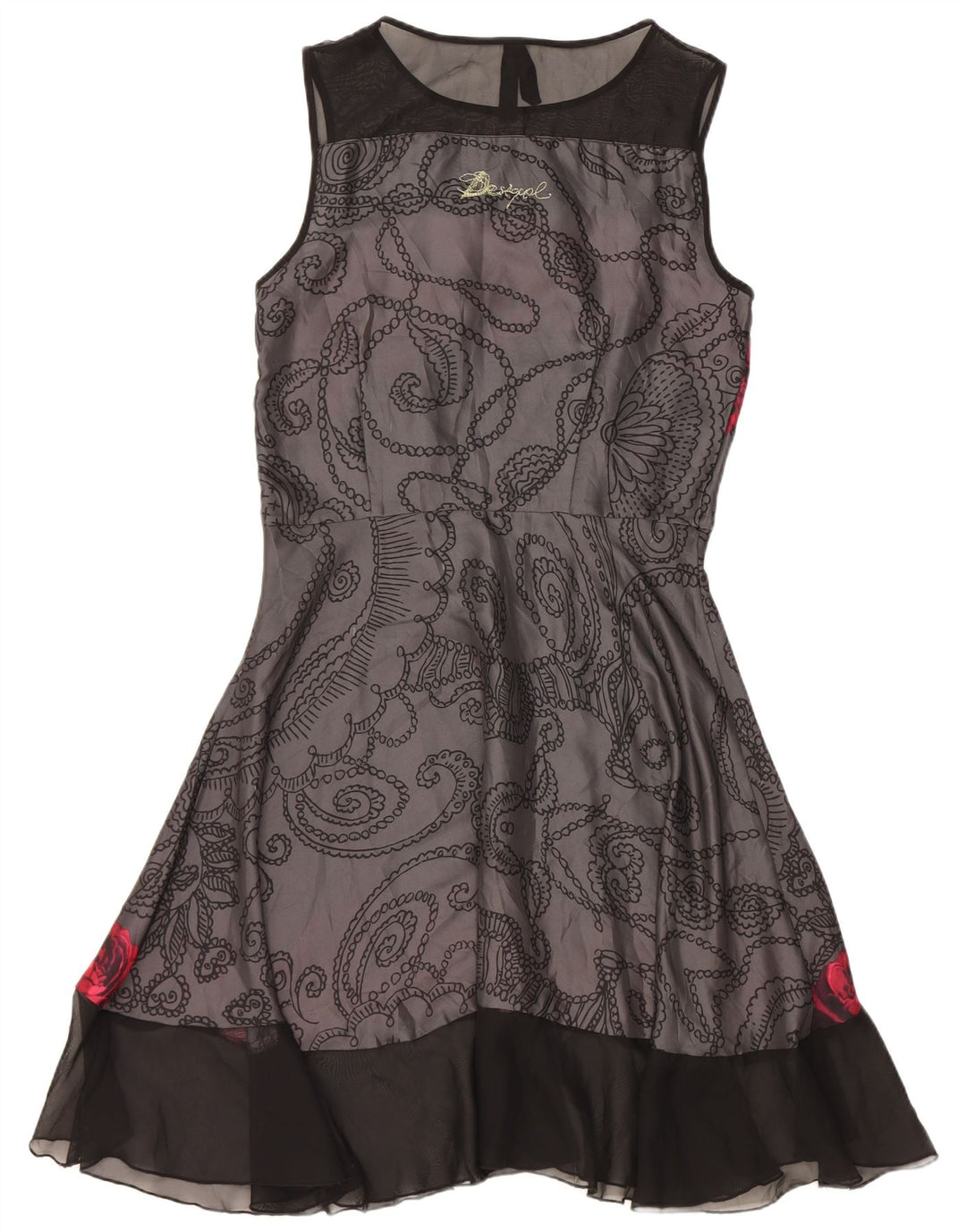 Desigual Abito da donna senza maniche a trapezio EU 40 Paisley grigio medio