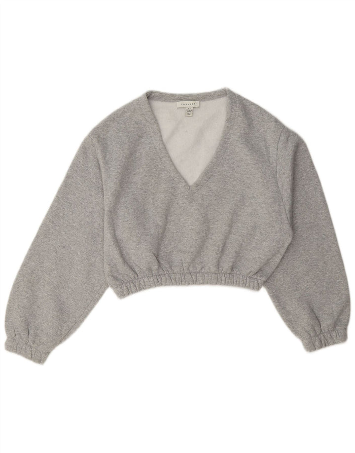 Topshop Donna Crop Felpa Oversize Maglione UK 10 Piccolo Poliestere Grigio