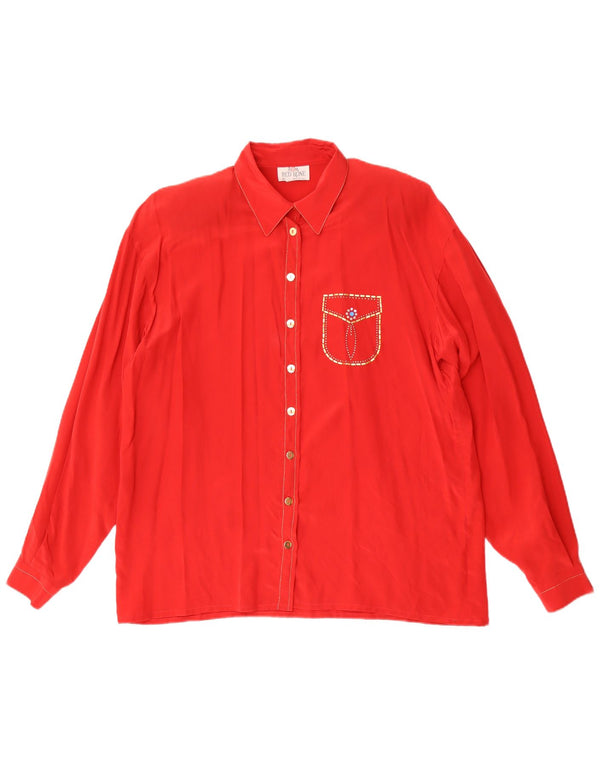 Camicia regolare a maniche lunghe da donna vintage IT 46 grande seta rossa