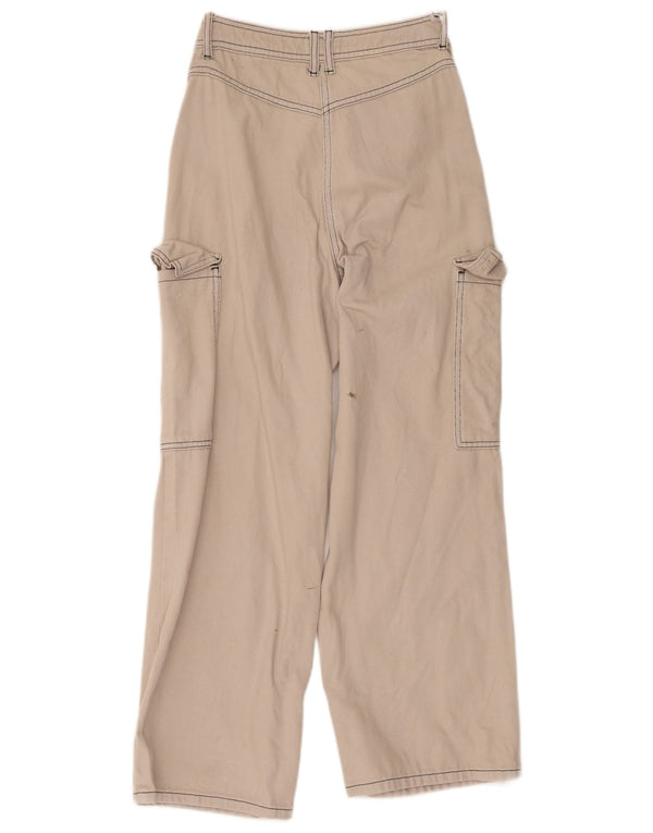 Pantaloni cargo a gamba larga a vita alta da donna Topshop UK 8 piccoli W28 L26 Beige