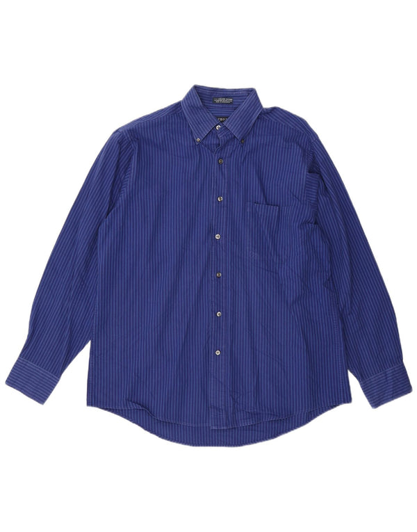 Camicia IZOD da uomo Easy Care taglia 16 grande cotone gessato blu