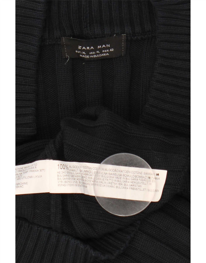 Maglione cardigan da uomo Zara XL in cotone blu navy