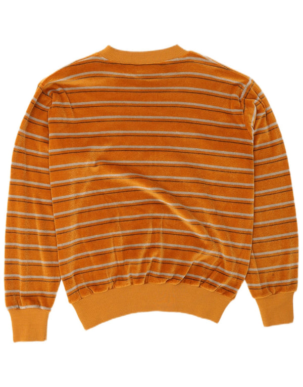 Felpa vintage da donna in velluto, maglione UK 14, a righe arancioni medie