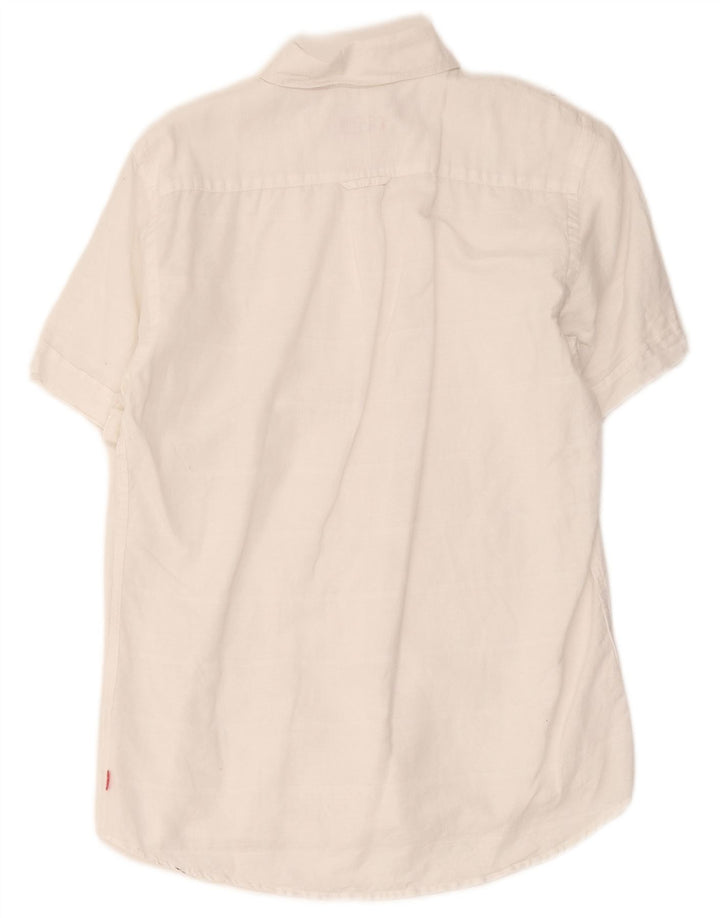 Camicia a maniche corte da uomo Izod in lino a righe bianche medie