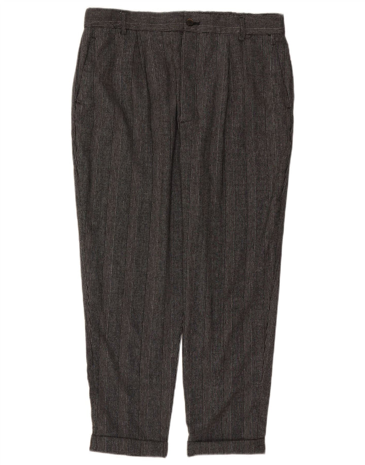 ZARA Womens Pegged Cropped Trousers Large W30 L24 Black Striped Polyester
