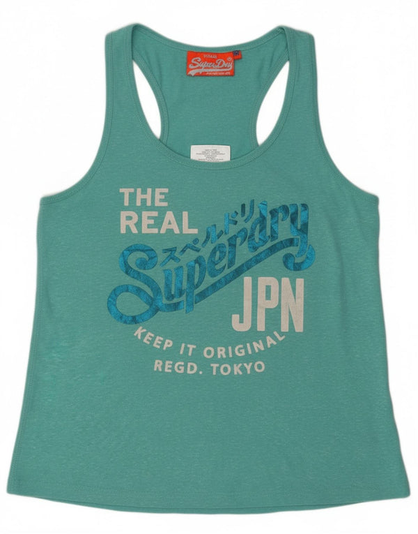 Superdry Womens Graphic Vest Top UK 12 Medium Turquoise Polyester