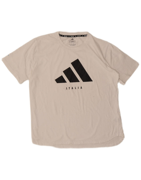 Adidas Italia Regular Fit T-shirt grafica da uomo grande in cotone bianco
