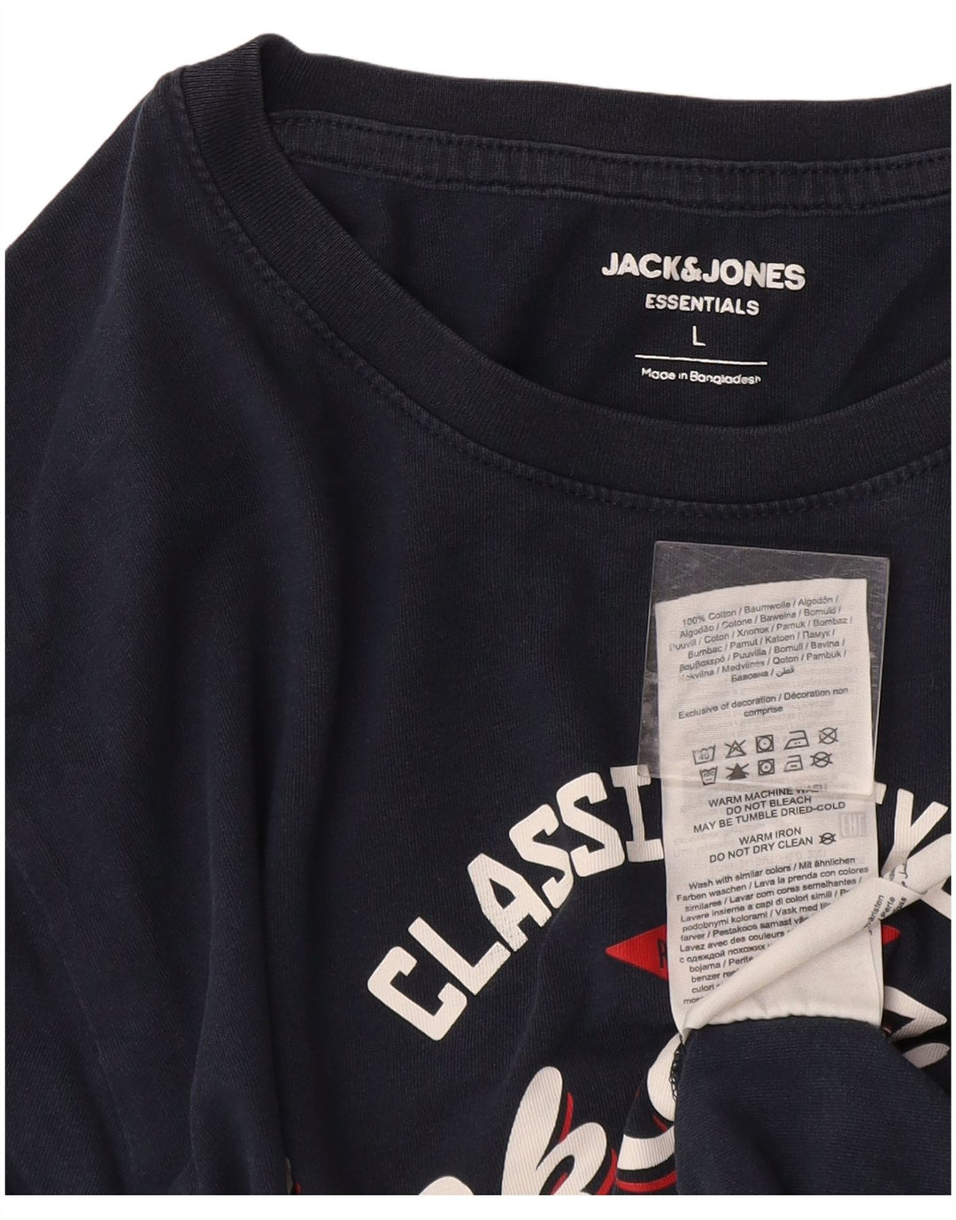 T-shirt grafica da uomo Jack & Jones Top grande in cotone blu navy