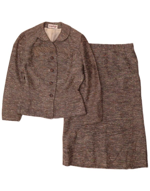 Set gonna vintage da donna a 4 bottoni in 2 pezzi UK 10 piccolo W26 grigio chiazzato