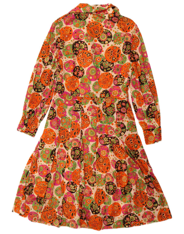 Abito a trapezio a maniche lunghe da donna vintage UK 12 floreale multicolore medio