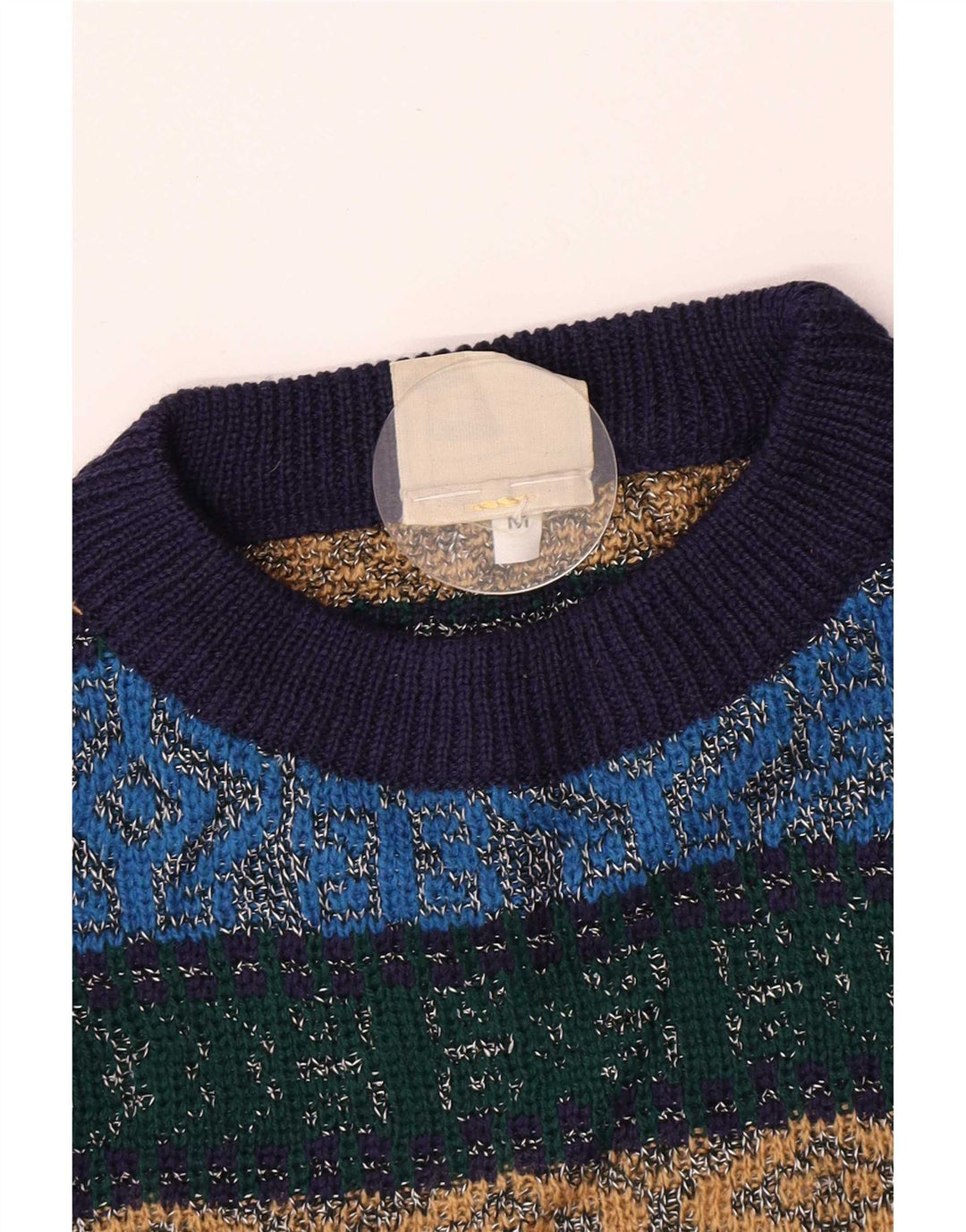 Maglione maglione girocollo da uomo vintage blu medio a rombi/diamante