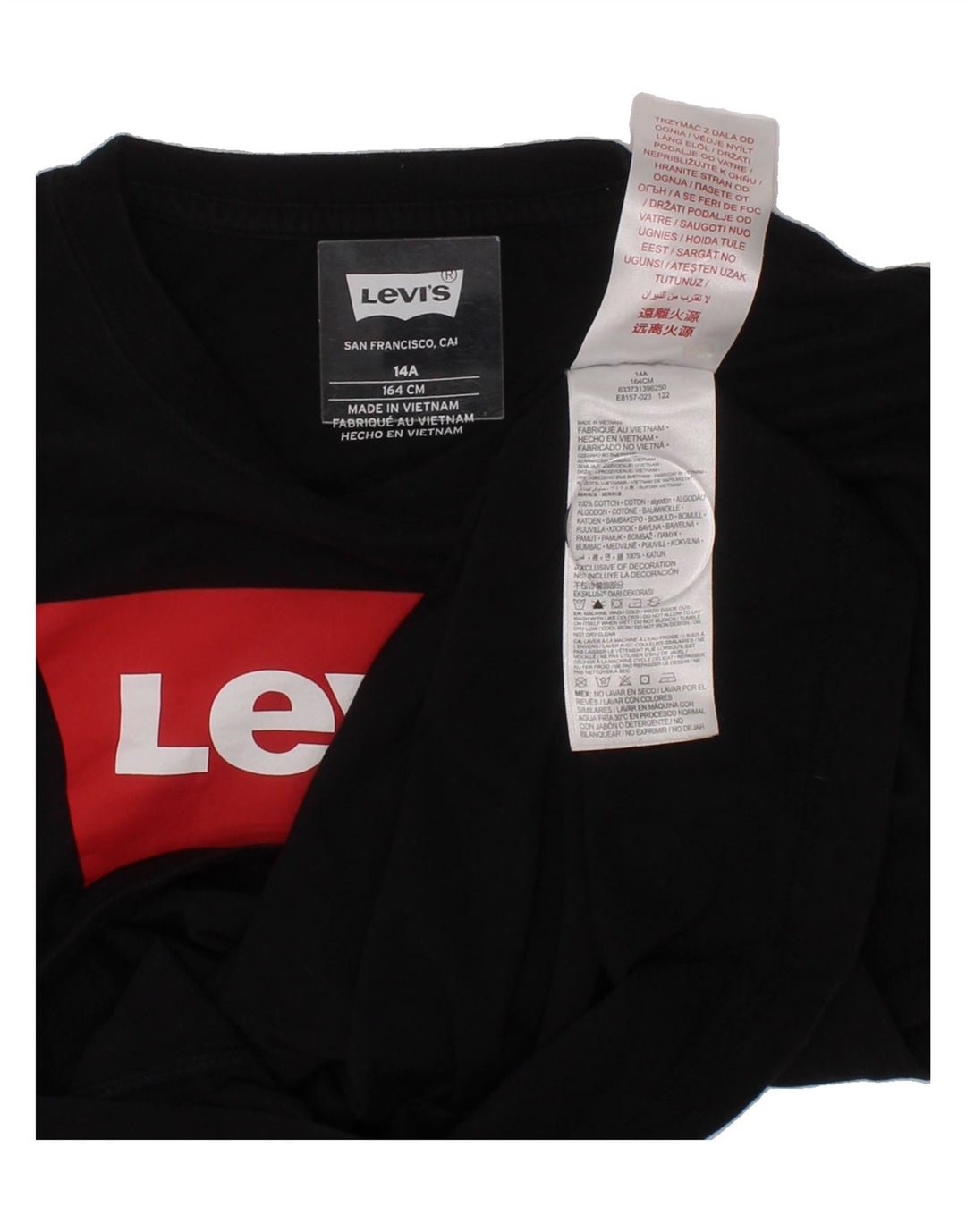 LEVI'S Boys Graphic T-Shirt Top 13-14 Years Black Cotton Vintage Levi's and Second-Hand Levi's from Messina Hembry 