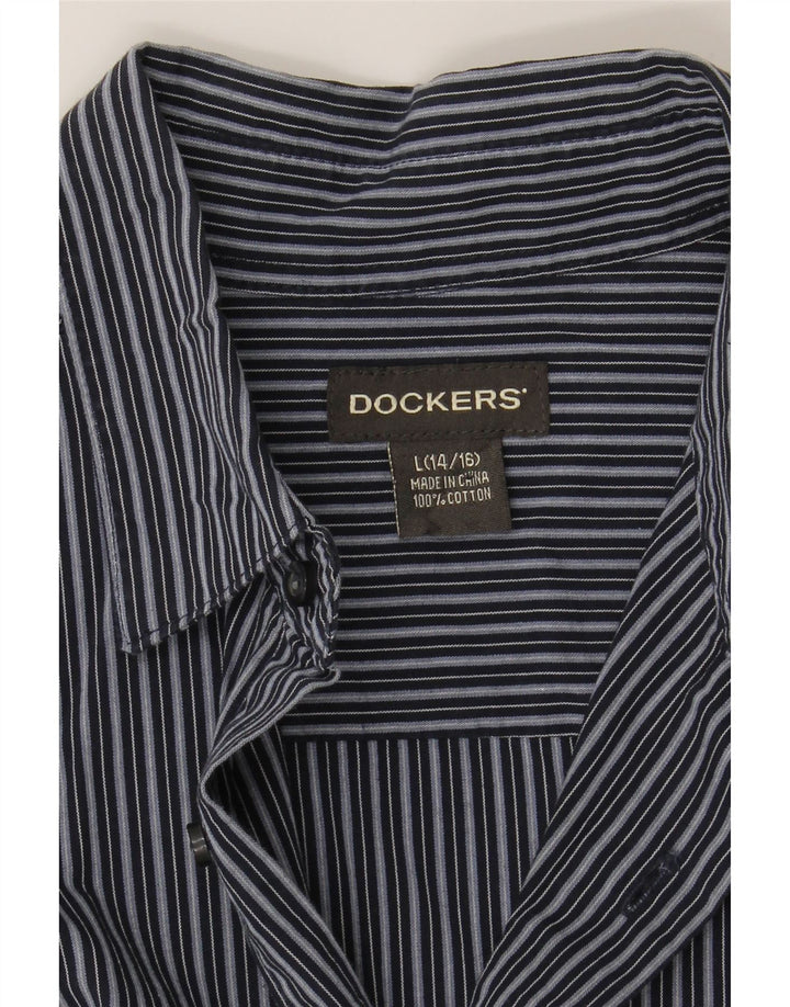 DOCKERS Boys Shirt 14-15 Years Large Navy Blue Striped Cotton Vintage Dockers and Second-Hand Dockers from Messina Hembry 