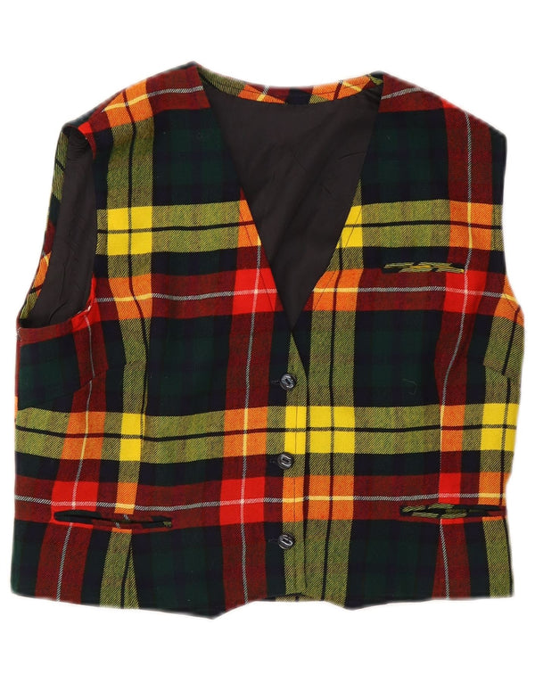 Gilet da donna vintage UK 12 medio a quadri multicolore