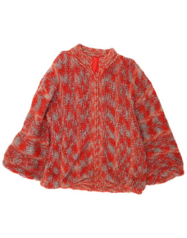Maglione cardigan oversize da donna vintage UK 16 grande rosso chiazzato