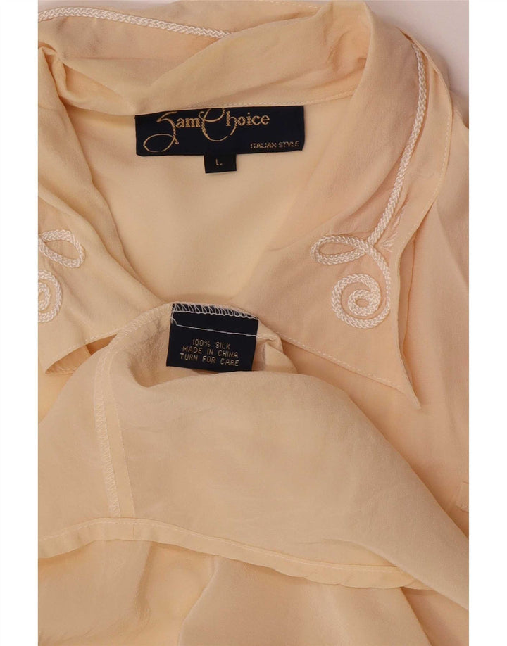 Camicetta camicia regolare da donna vintage UK 14 grande seta beige