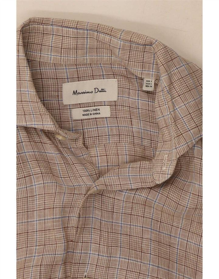Camicia da uomo Massimo Dutti in lino a quadri piccoli grigi