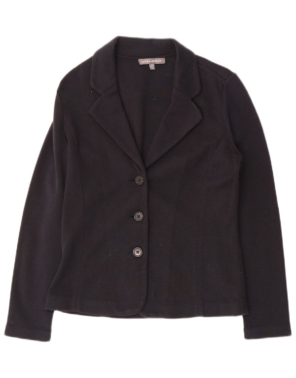 Giacca blazer in maglia a 3 bottoni da donna Laura Ashley UK 8 piccola in cotone blu navy