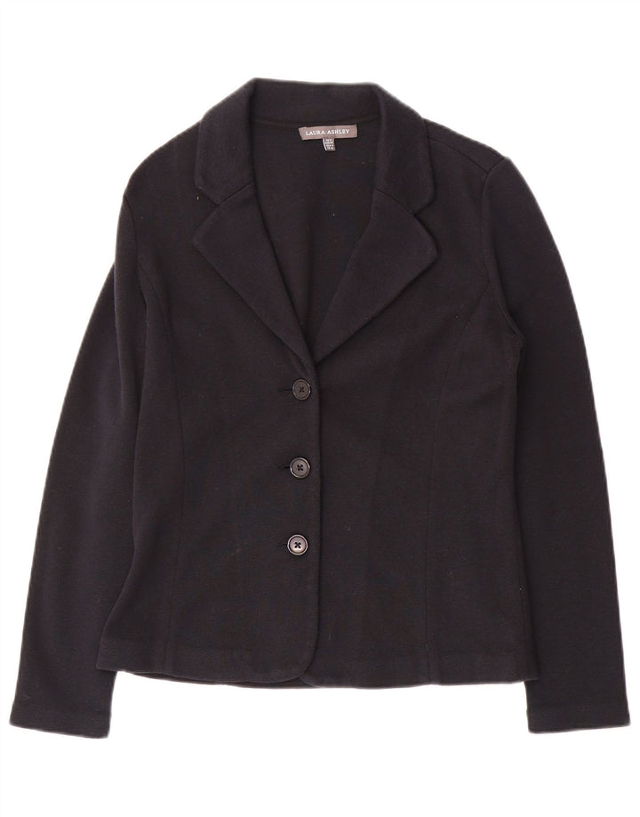 Giacca blazer in maglia a 3 bottoni da donna Laura Ashley UK 8 piccola in cotone blu navy