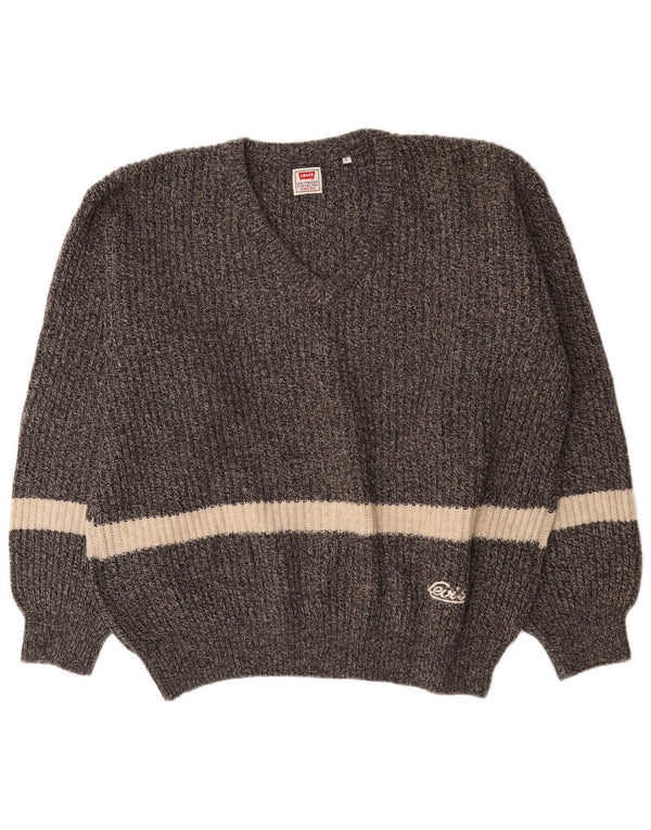 Levi's Mens V-Neck Jumper Sweater Large Grey Colourblock Wool