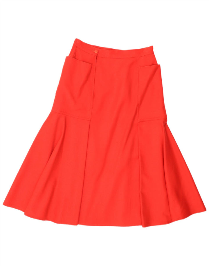 Gonna a trapezio da donna vintage IT 44 media W28 lana vergine rossa