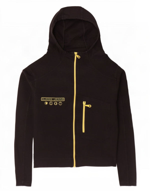 Maglione con cappuccio e zip grafica da donna Guess UK 14 cotone nero medio