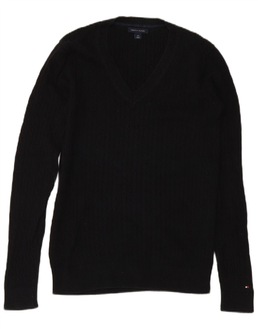 TOMMY HILFIGER Maglione da donna con scollo a V UK 10 Piccolo Nero
