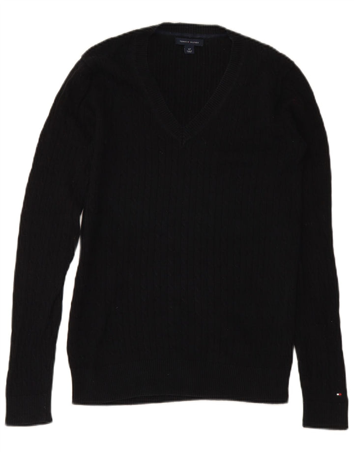 TOMMY HILFIGER Maglione da donna con scollo a V UK 10 Piccolo Nero