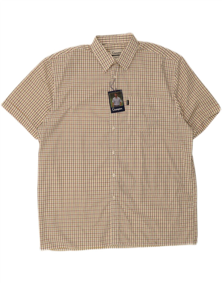 CHAMPION Mens Short Sleeve Shirt 2XL Beige Check Polyester