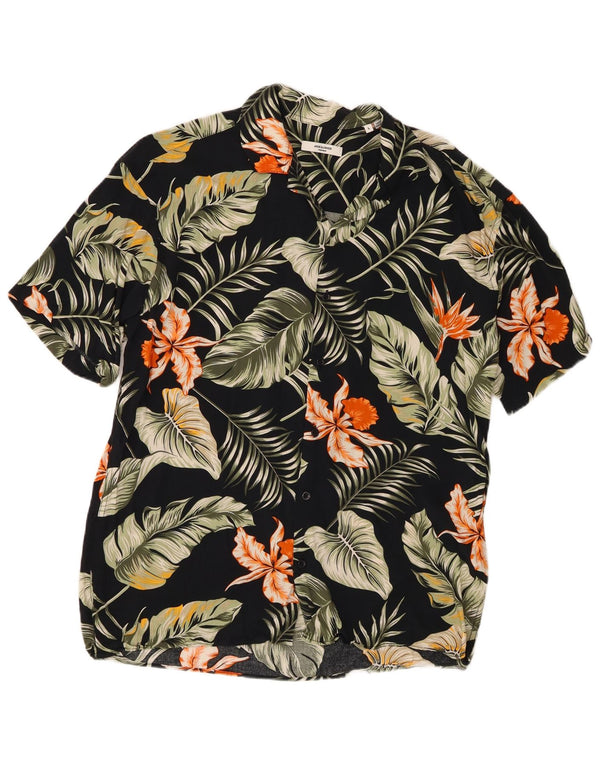 Camicia a maniche corte da uomo Jack & Jones grande hawaiana in viscosa floreale nera