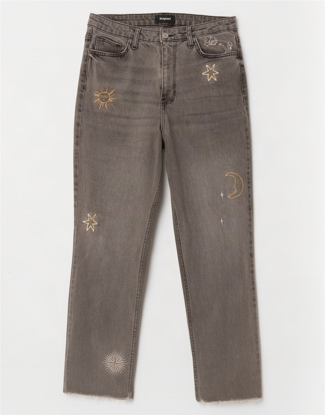 Desigual Womens Abstract Pattern Straight Jeans EU 42 Large W32 L28 Grey