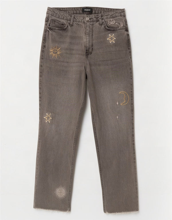 Desigual Womens Abstract Pattern Straight Jeans EU 42 Large W32 L28 Grey