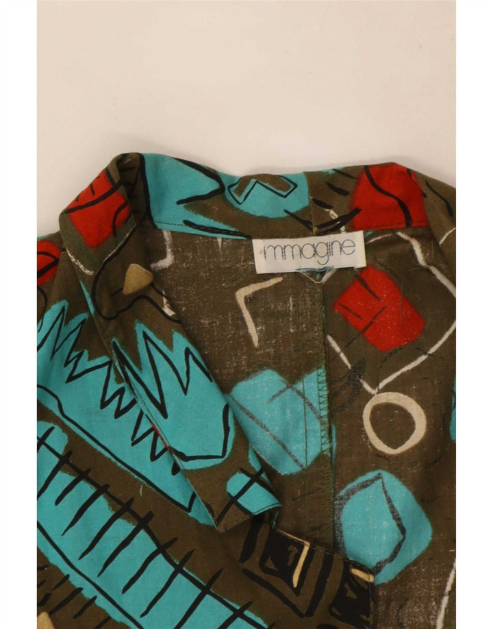 Giacca blazer vintage da donna con motivo astratto a 1 bottone UK 14 grande color kaki