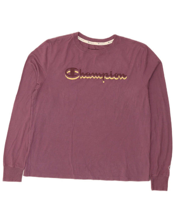 Top grafico da donna Champion manica lunga UK 16 grande cotone viola