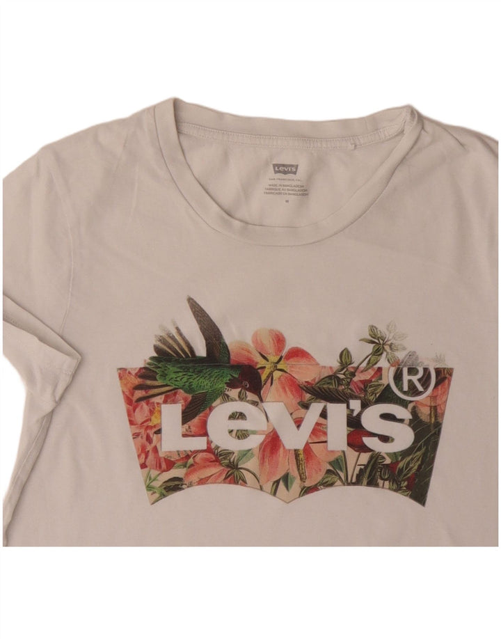 T-shirt grafica da donna Levi's Top UK 12 cotone bianco medio