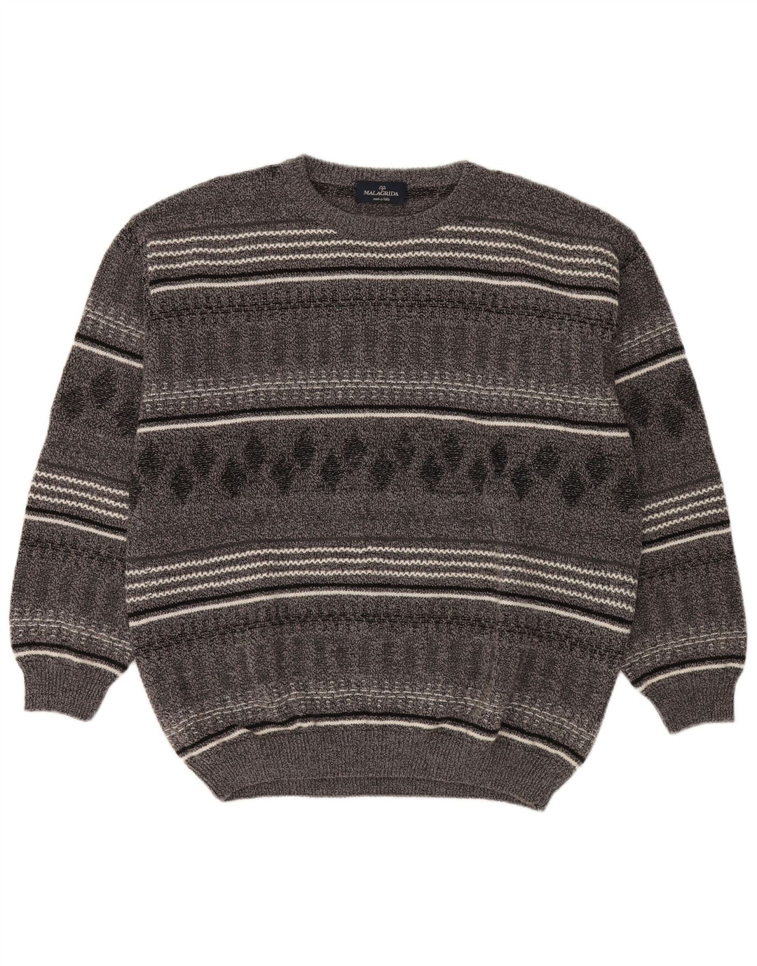 Maglione da uomo con scollo a barca Malagrida 2XL in lana a righe grigie