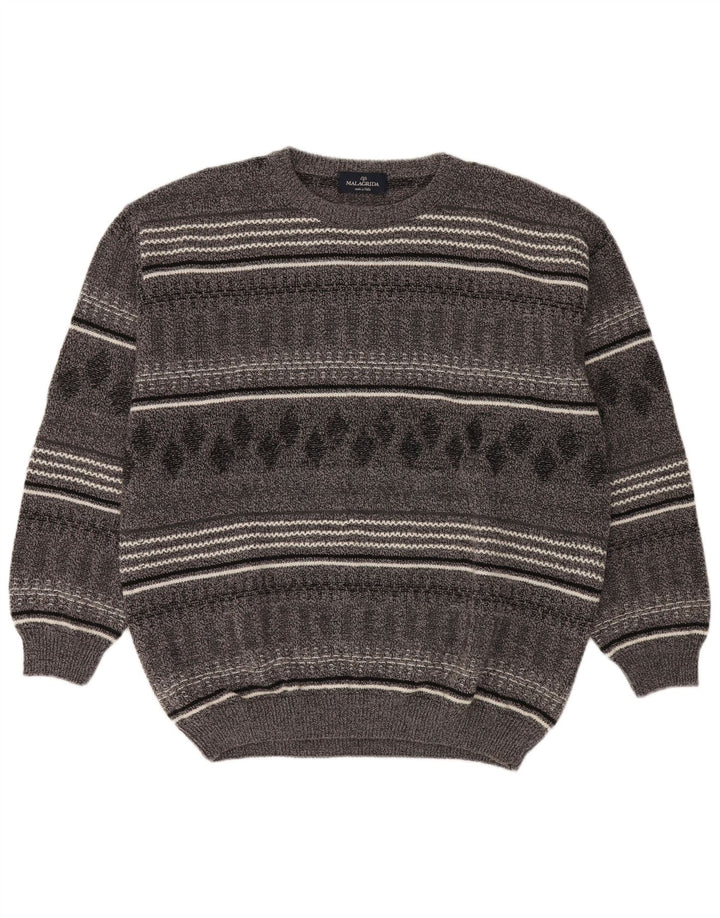 Maglione da uomo con scollo a barca Malagrida 2XL in lana a righe grigie