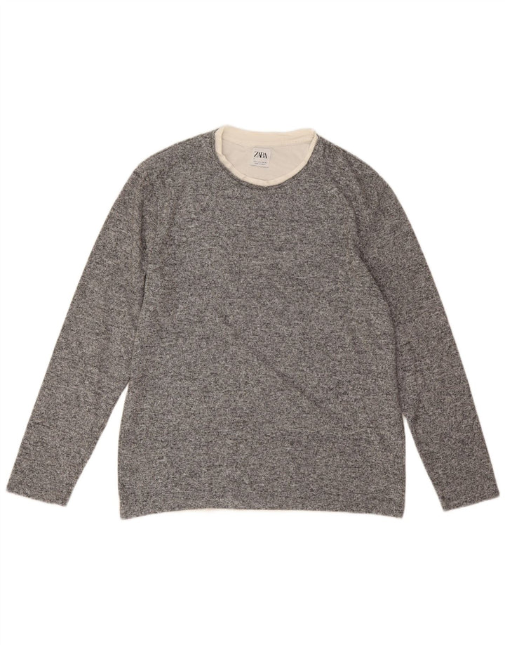 Maglione maglione girocollo da donna Zara UK 16 grande poliestere grigio