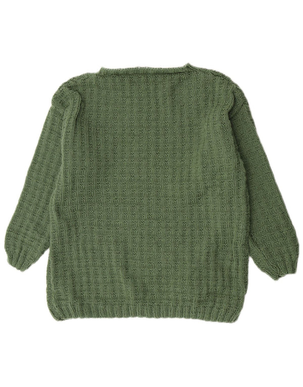 Maglione maglione girocollo da donna vintage UK 14 verde medio retrò