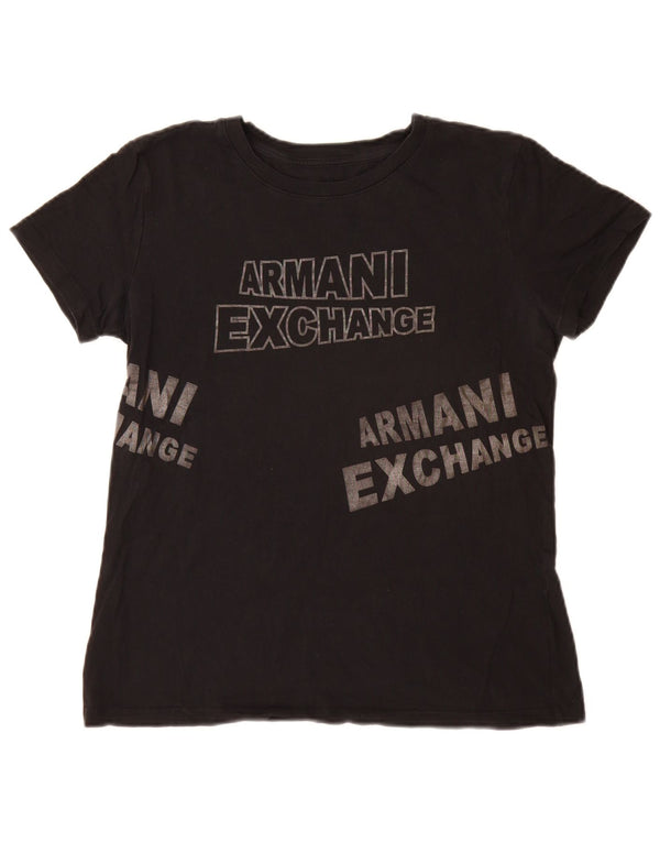 T-shirt grafica da donna Armani Exchange Top UK 14 media nera