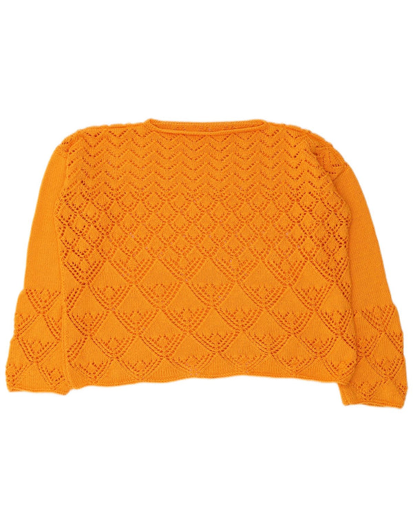 Vintage Womens Crop Oversized Boat Neck Jumper Sweater UK 16 Large Orange