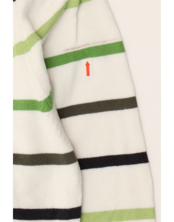 KAPPA Mens V-Neck Jumper Sweater Large White Striped Cotton Vintage Kappa and Second-Hand Kappa from Messina Hembry 