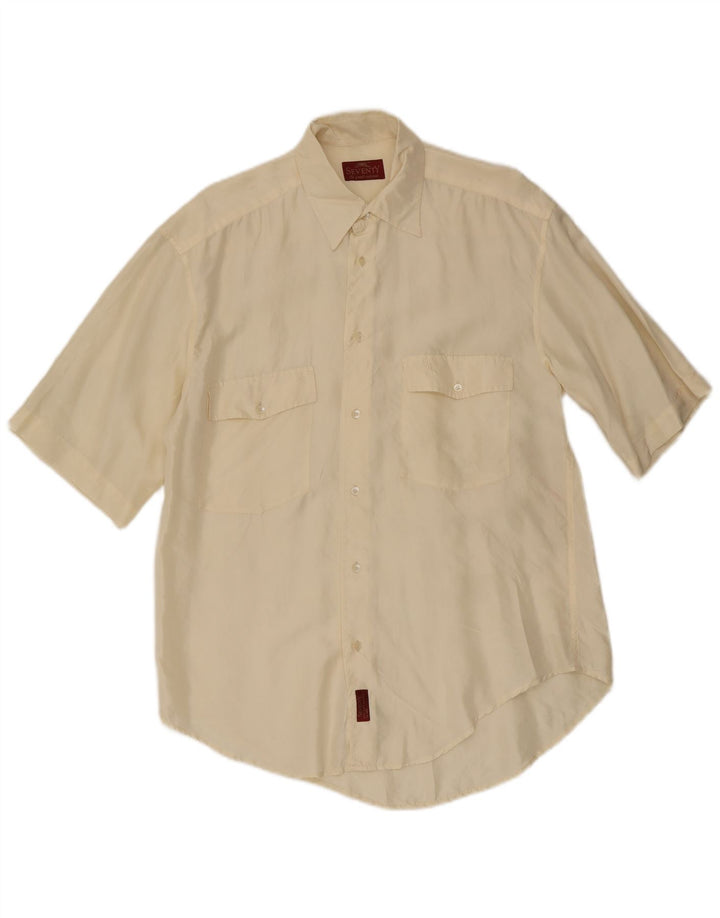 Camicia a maniche corte da uomo Seventy in seta bianca media