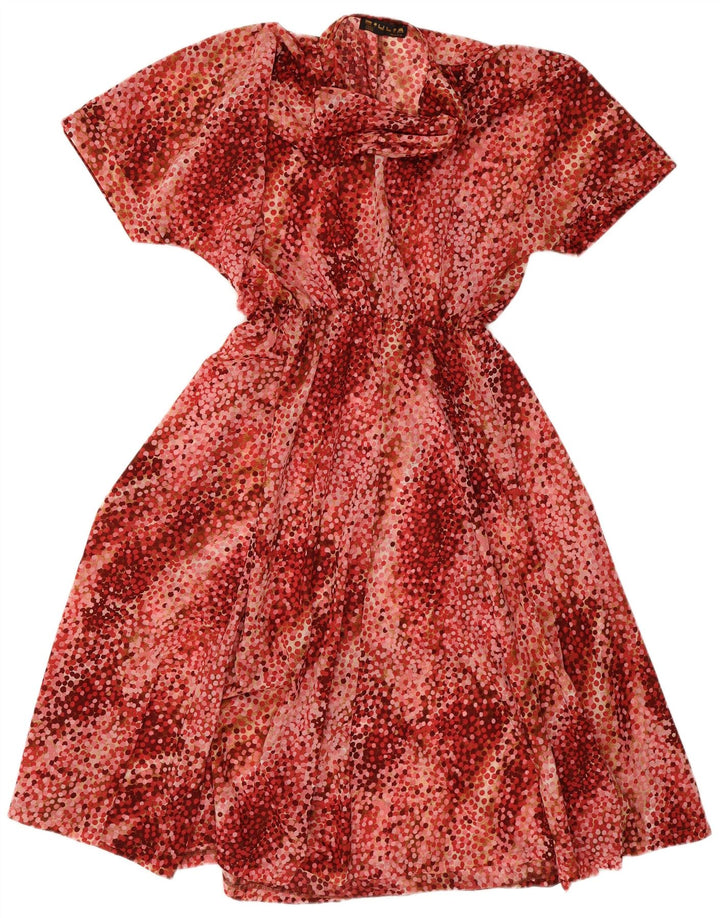 Abito vintage da donna a trapezio IT 50 XL Bordeaux maculato